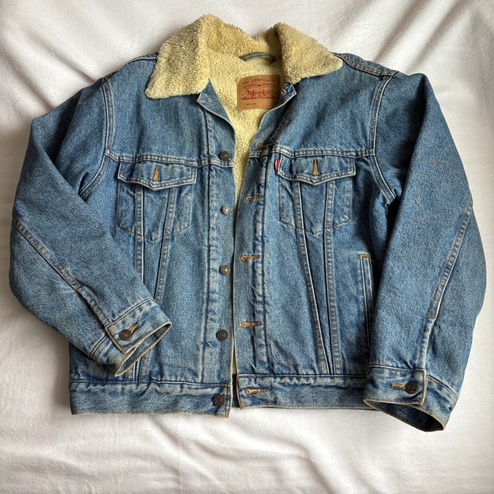 Levis Sherpa Lined Trucker Jacket Blue Denim Medium Wash 70520-0315 Mens M
